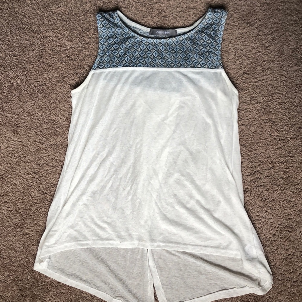 Sheer white and blue tank top